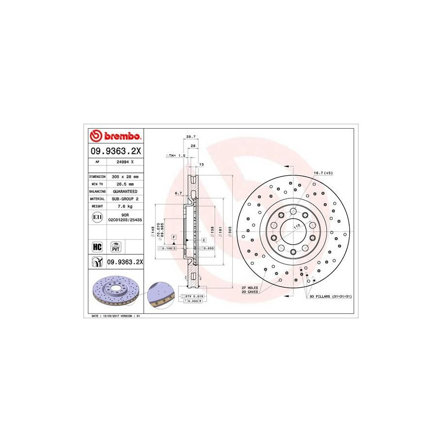 Brake Disc BREMBO XTRA LINE 09 9363 2X Winparts Ie Brake Discs