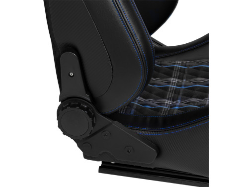 Siège sport 'GT' - Similicuir noir + Tissu en losange bleu + Coutures bleues - Double face la plus éloignée, Image 5