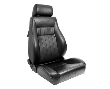 Sports seat 'Retro' - Black Artificial leather + Silver stitching - Double-sided adjustable backrest - in, Image 2