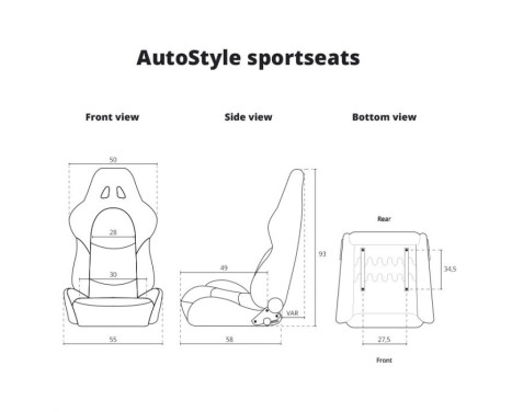 Sports seat 'Retro' - Black Artificial leather + Silver stitching - Double-sided adjustable backrest - in, Image 10