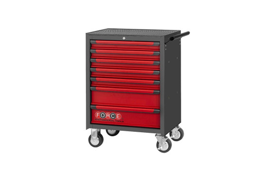 Chariot à outils rouge et noir avec 7 tiroirs
