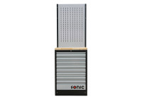 MSS 26 "Armoire à tiroirs et panneau de suspension en acier avec dessus en bois