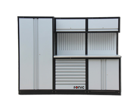 MSS 34 "9 tiroirs, armoire avec tiroirs et panneau de suspension (profondeur en acier inoxydable)