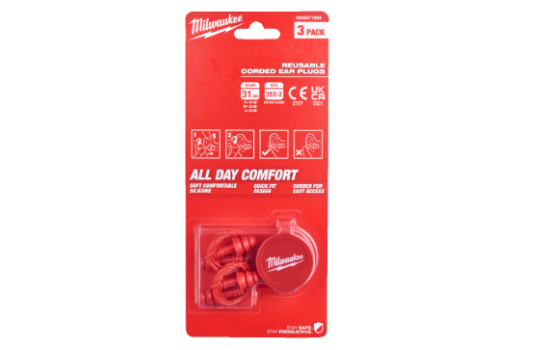 Bouchons d'oreilles réutilisables Milwaukee avec cordon et étui de rangement (3 pièces), Image 2