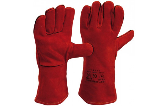 Gants de soudeur croûte de bovin rouge/marron, doublés