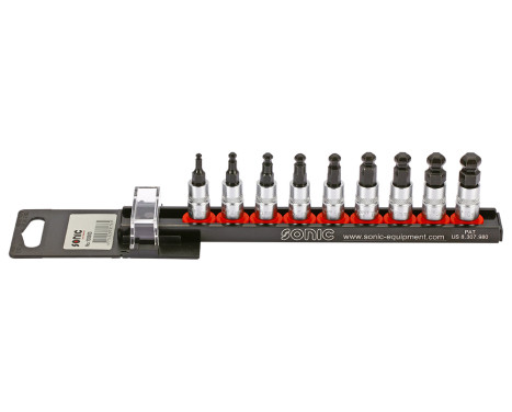 Bitdopset 1/4 ", six pans creux avec tête sphérique 9 pcs. Sur rail