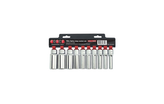 Force 41014Q Jeu de douilles 1/2" cannelure longue 10 pièces