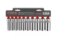Jeu de douilles Force 1/2" 6 pans longs 10 pièces