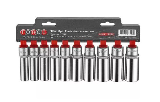 Jeu de douilles Force 1/2" 6 pans longs 10 pièces