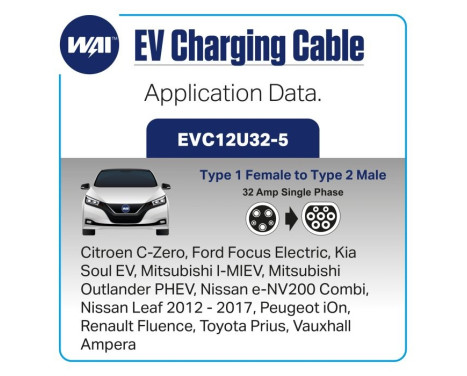 Câble de charge EV voiture électrique Type 1 à Type 2 32A, Image 5