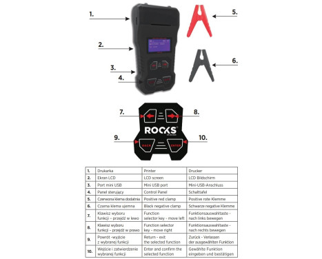 Testeur de batterie Rooks avec imprimante 6/12/24v, 40-2000 Cca,, Image 3