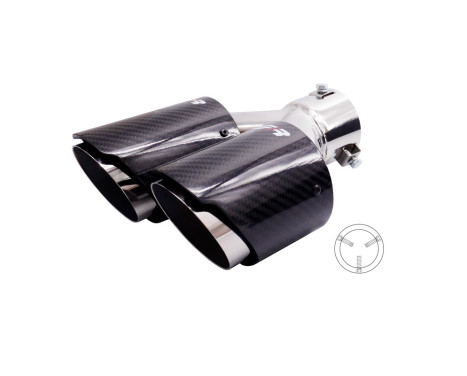 Simoni Racing Avgasspets Dubbel Höger Rund/Sned Rostfritt Stål & Kol - 92xL215-230mm
