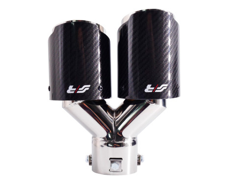 Simoni Racing Avgasspets Dubbel Höger Rund/Sned Rostfritt Stål & Kol - 92xL215-230mm, bild 2