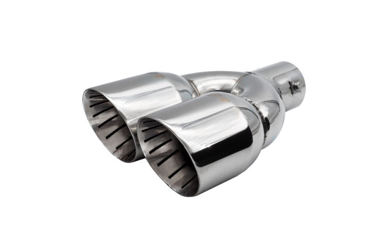 Simoni Racing Avgasspets Dubbel Rund/Sned Rostfritt Stål - 90xL245mm - Montering 35->61mm