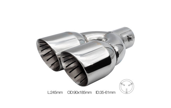Simoni Racing Avgasspets Dubbel Rund/Sned Rostfritt Stål - 90xL245mm - Montering 35->61mm, bild 3