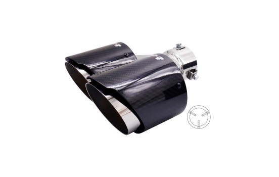 Simoni Racing Avgasspets Dubbel Vänster Rund/Sned Rostfritt Stål & Kol - 102xL215-230mm