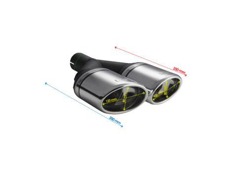 Ulter Sport Avgasspets - Dubbel Oval 120x80mm Vinklad - Längd 250mm - Montering ->50mm - Rostfritt stål, bild 3