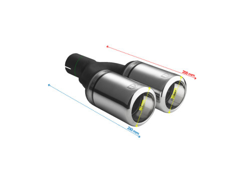 Ulter Sport Avgasspets - Dubbel rund 80 mm stor fälg - Längd 200 mm - Montering ->50 mm - Rostfritt stål, bild 3