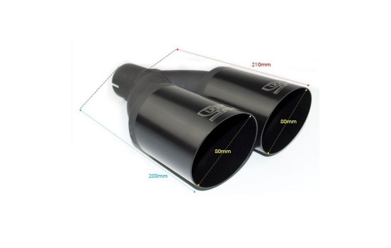 Ulter Sport Avgasspets - Dubbel rund 80 mm vinklad - Längd 280 mm - Montering ->55 mm - Svart, bild 2