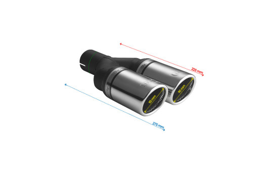Ulter Sport Avgasspets - Dubbel rund 90mm RS - Längd 225mm - Montering ->50mm - Rostfritt stål, bild 3