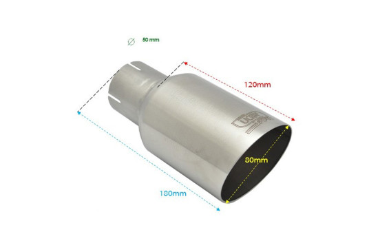 Ulter Sport Avgasspets - Rund 80mm Vinklad - Längd 180mm - Montering ->50mm - Borstad, bild 2