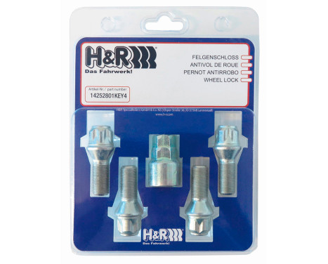 H&R Hjullåsuppsättning M12x1.25x26mm konisk - 4 låsbultar inkl. Adapter, bild 3