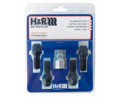 H&R Hjullåsuppsättning M14x1.25x28mm konisk Svart - 4 låsbultar inkl. Adapter, bild 3