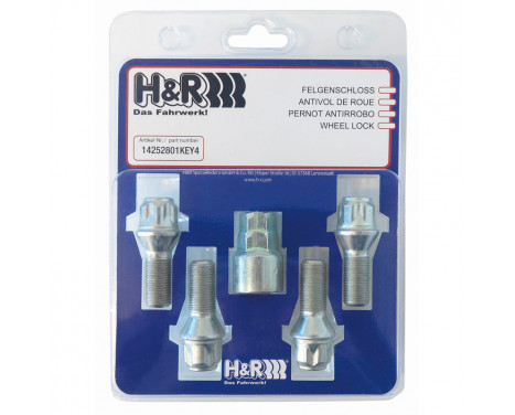 H&R Hjullåsuppsättning R14 M14x1.50x28mm bolconian - 4 låsbultar inkl. Adapter