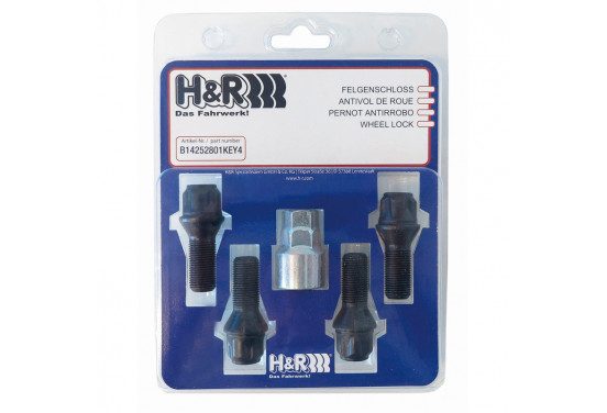 H&R Wielslotenset M12x1.50x28mm konisch Zwart - 4 slotbouten incl. adapter