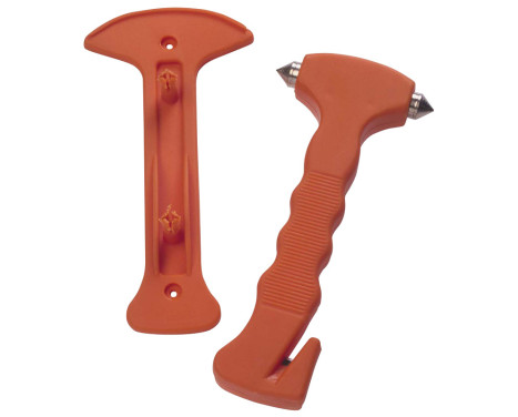 Marteau d'urgence avec couteau à bande - orange - avec support, Image 2