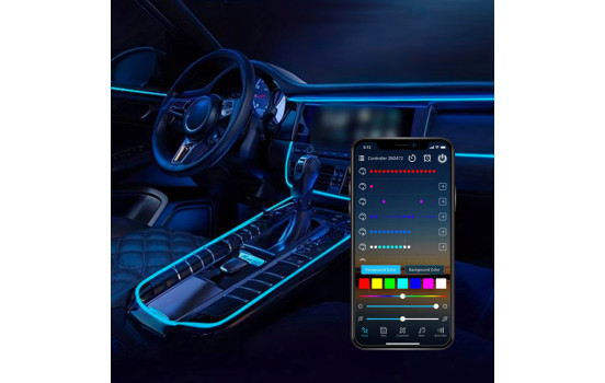 AutoStyle 2-delad flerfärgad LED-inredningsstämningsbelysning med appkontroll och 5-meters optisk Fi