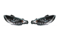 Set strålkastare DRL-Look lämplig för Peugeot 206 1998- inkl. GTi - Svart