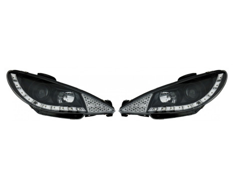 Set strålkastare DRL-Look lämplig för Peugeot 206 2002- inkl. GTi 1999- - Svart