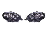 Set strålkastare lämplig för Citroën Saxo 2000-2003 - Svart - inkl Angel-Eyes