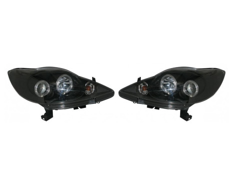 Set strålkastare lämplig för Peugeot 107 2005-2014 - Svart - inkl Angel-Eyes