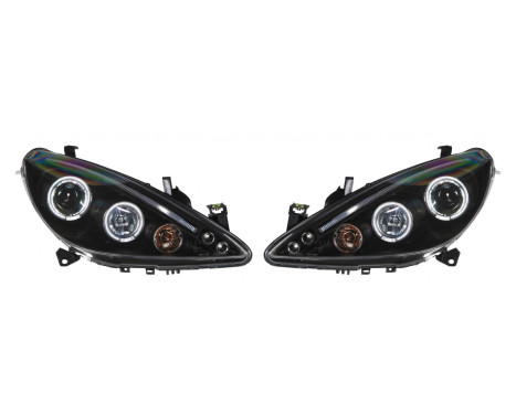 Set strålkastare lämplig för Peugeot 307 2001-2005 - Svart - inkl Angel-Eyes