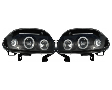 Set strålkastare lämplig för Renault Clio II 1998-2001 - Svart - inkl Angel-Eyes