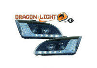 Strålkastare lämplig för + DRL lämplig för Ford Focus II 2004-2008 svart 1416385 Diederichs