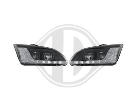 Strålkastare lämplig för + DRL lämplig för Ford Focus II 2004-2008 svart 1416385 Diederichs, bild 2