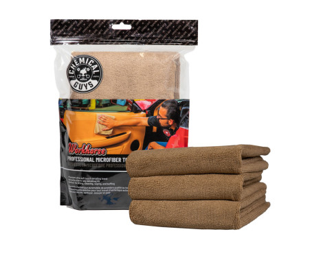 Chemical Guys Workhorse mikrofiberhandduk av professionell kvalitet - brun 16x16'' (3-pack)