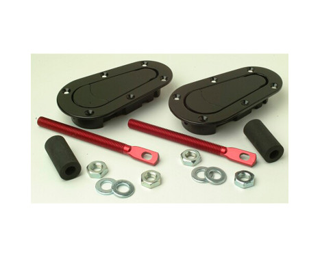 Set of universal Racing Plus Flush Bonnet hooks / pins - black + red aluminum pins, Image 2
