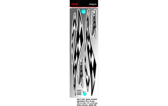 AutoTattoo Sticker Sport 3D Chrome - 32 x 4 cm, 19 x 2 cm, 11 x 2,5 cm