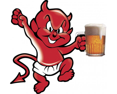 Sticker Devil With Beer - 10,5x10,5cm