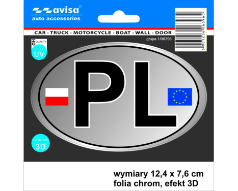 AutoTattoo Sticker PL + Flags 3D Chrome - 12,4 x 7,6 cm