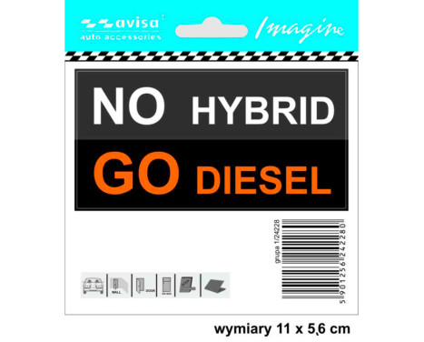 Car Tattoo Sticker 'NO HYBRID GO DIESEL' - 11x5.6cm, Image 2