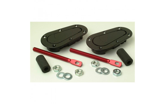Set of universal Racing Plus Flush motorcycle hooks / pins - black + red aluminum pins