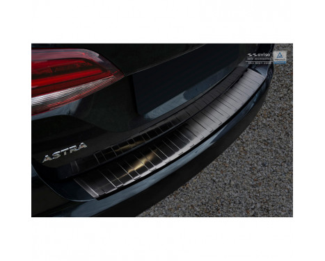 Black stainless steel bumper protector suitable for Opel Astra K Sportstourer 2016- 'Ribs'