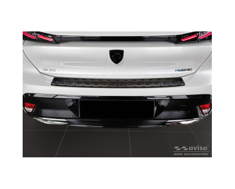 Black stainless steel bumper protector suitable for Peugeot 308 III HB 2021- 'Ribs', Image 2