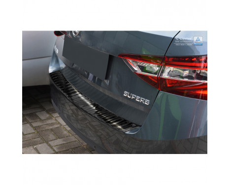 Black stainless steel bumper protector suitable for Skoda Superb III Combi 2015- 'Ribs'