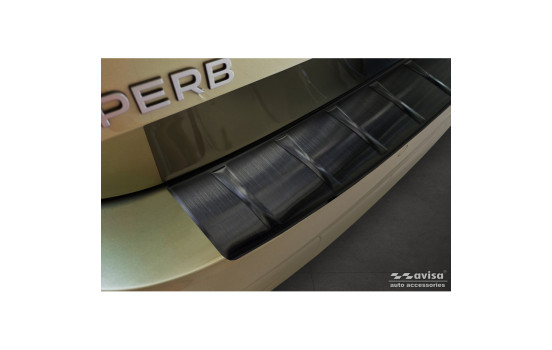 Black stainless steel rear bumper protector suitable for Skoda Superb IV Combi 2023- 'Ribs', Image 3